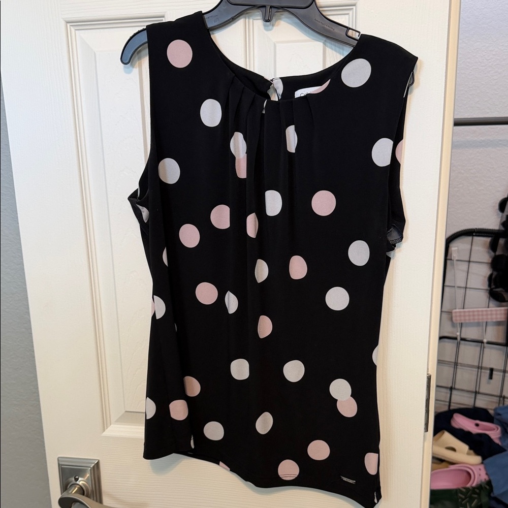 Calvin Klein Black and Pink Polka Dot Blouse